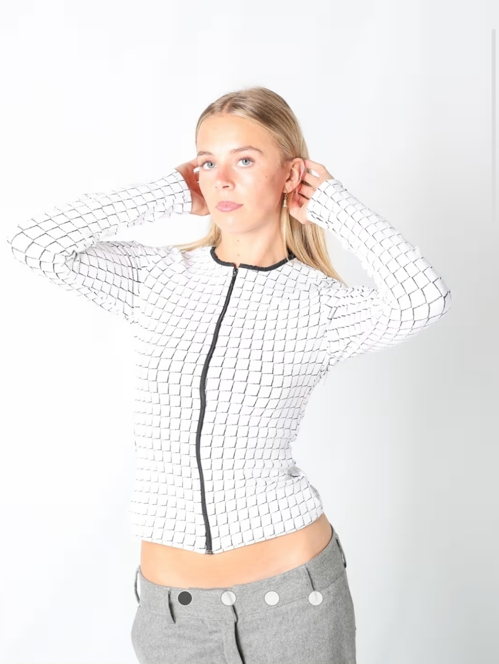 Rayure Paris France Stretch Full Zip Jacket White Black Long Sleeve Sz XS